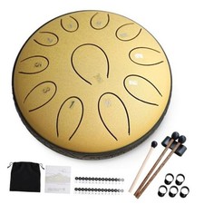 Steel Tongue Drum 6 Inch 11 Notes D Major &ndash; Rain Drum Style Calming Wheat Gold