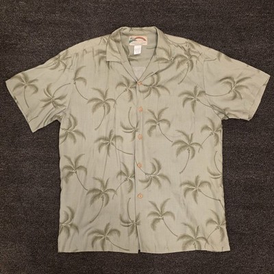 Vintage Paradise Found Shirt Mens M Green Palm Tree Hawaiian Aloha Button Up