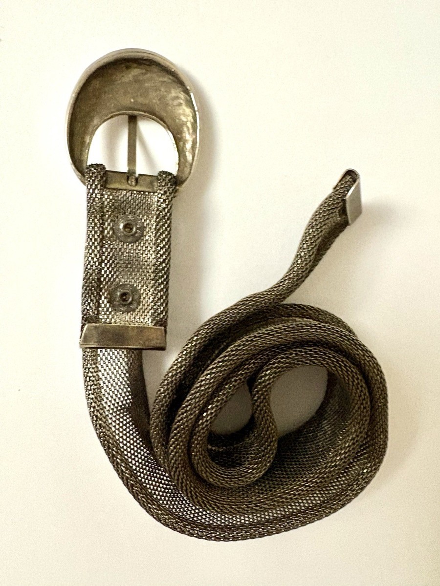 Vtg 1980s Silver Mesh Chainmail Belt 1” W Rolled Edge Retro  display picture 3