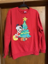 Disney Mickey Mouse Crew Neck Sweatshirt Men's XL Red Christmas Santa Tree