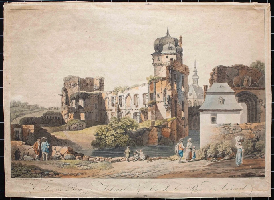 Laurenz Janscha nach Andernach Burgruine Johann Ziegler color Radierung um 1790 - Bild 4 von 4