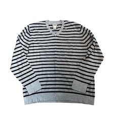 LL Bean Sweater Mens XL Grey Blue Striped Sweatshirt Jumper Grandpa Classic