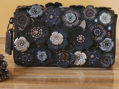 COACH 1941 BLACK/PURPLE TOOLED TEA ROSE DINKY 21586 | eBay