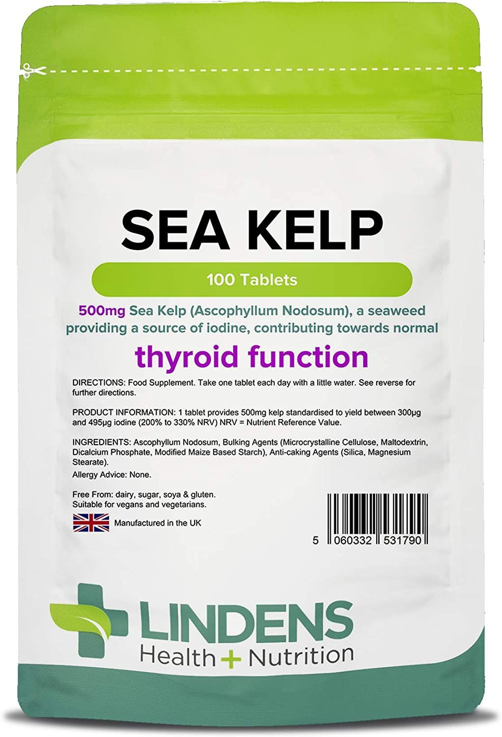 Lindens Sea Kelp 500mg - 100 Tablets | Rich in Potassium Iodide (Iodine) |...