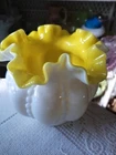 Vintage Fenton Yellow INSIDE Beaded Milk Melon Rose Bowl RARE & HUGE, A BEAUTY!