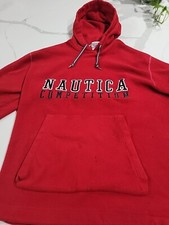 Vintage Nautica Competition Red Fleece Hoodie Size Large. Made In USA