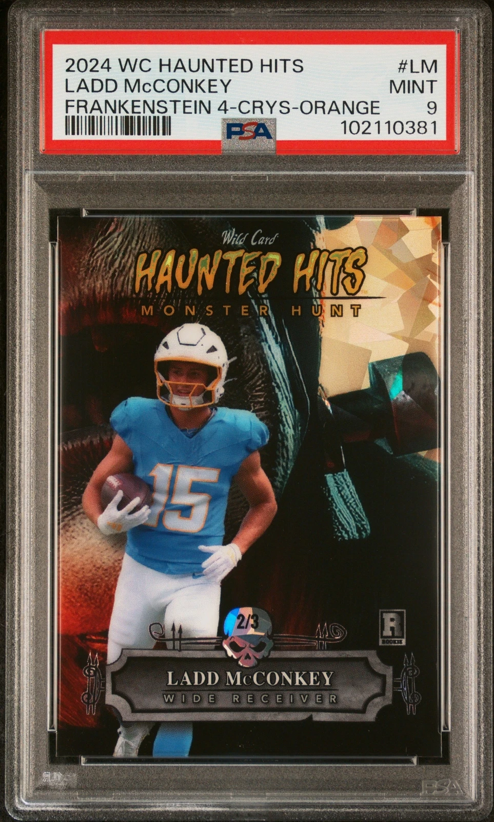 Ladd McConkey Wild Card Haunted Hits Monster Hunt Hobby Haunted Hits Frankenstein #LM Frankenstein 4-Crystal Holo Foil-Orange