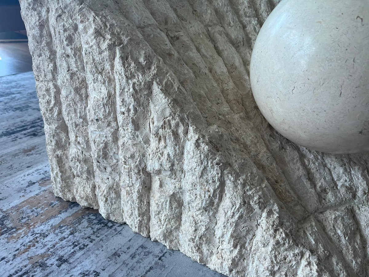 Postmodern Triangular Tessellated Mactan Stone Coffee Table Sphere