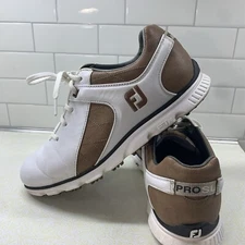 FootJoy Pro SL Men's Size 7.5W White Brown Leather Spikeless Golf Shoes (53219)