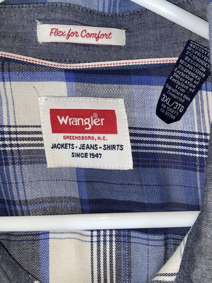 Wrangler Men’s Western Shirt Size 3X Plaid Long Sleeve Trucker Pocket Farm - Image 3 of 4