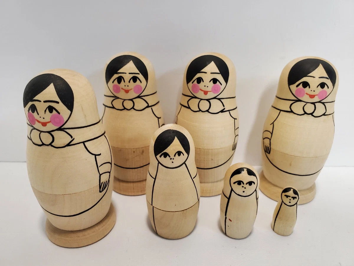 FOUR - 4 Piece Sets Small Blank Half Painted Wood Nesting Dolls DIY Crafts  | eBay