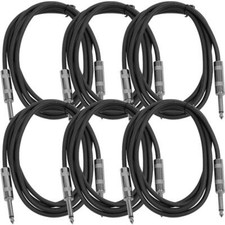 6 Pack of 6 Foot Black TS to TS Patch Cables PA/DJ Cords 1/4 Inch TS Mono