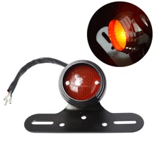Motorcycle Black Tail Brake Stop Light Lamp Red Lens For Harley Chopper Bobber