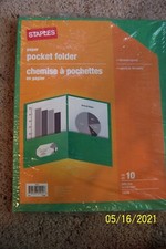 Package of 10 Staples Paper Pocket Folder - Letter Size - NIP
