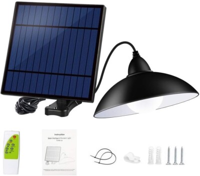 Solar Light with Remote Control Retro Lampshade Cord Hanging Light for Outdoor