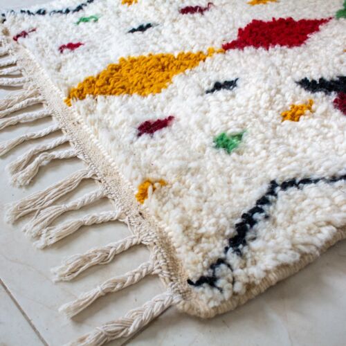 Morrocan Rug Berber Geometric Multicolor Azilal Handmade Moroco Wool Beni Rug - Picture 6 of 10