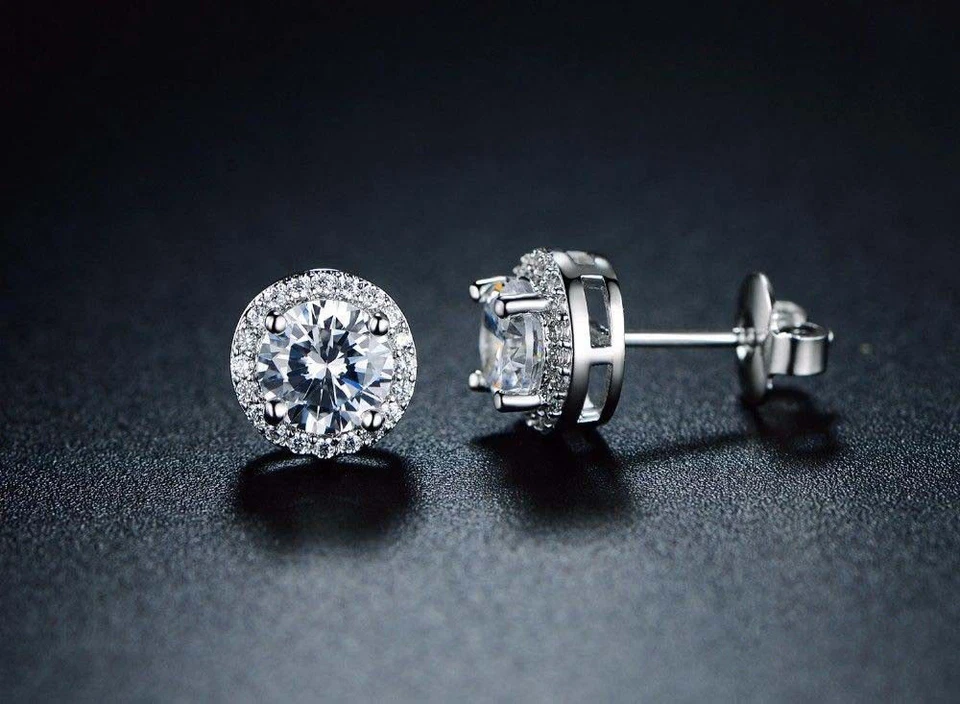 14K REAL WHITE GOLD FILLED STUD EARRINGS MADE WITH 0.6 CARAT SWAROVSK CRYSTALS - Image 3 of 4