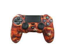 For PS4 Controller Silicone Grip Flaming Skulls Design