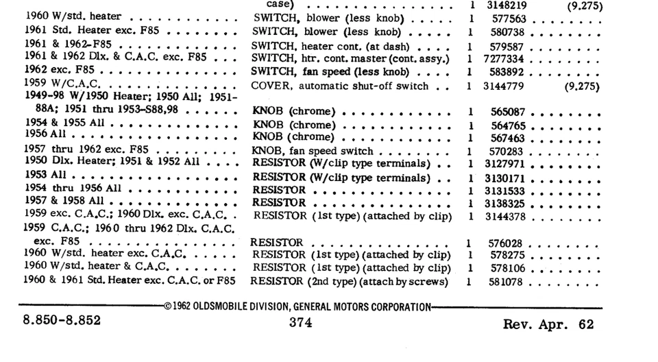 Interruptor de ventilador de calefacción original GM 1962 Oldsmobile (todos excepto F85) nuevo de stock Foto 4 de 4