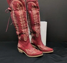 Redtop The Ross Over the Knee Cowgirl Boots Back Tie US 7 Red DS150