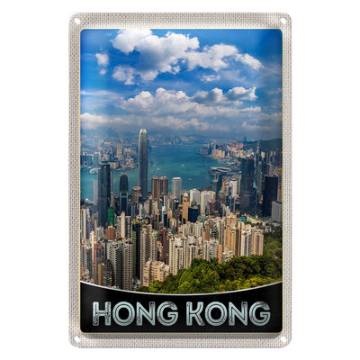 Blechschild Reise 18x12cm Hong Kong City Wolkenkratzer Hochhaus