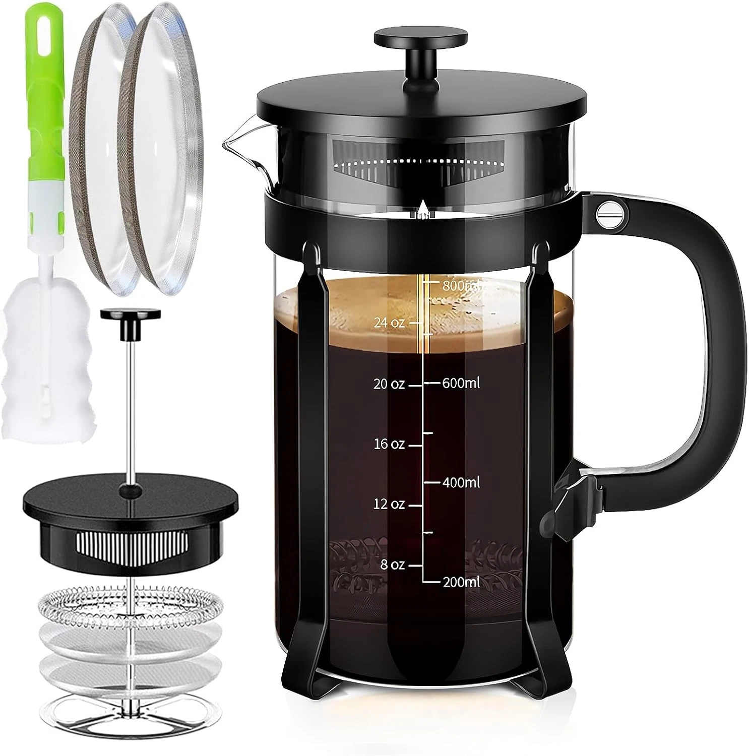 French Press Coffee Maker - 34oz Stainless Steel Coffee Press 4 Filters System