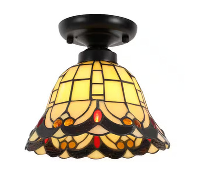 OUKANING 7.87 in. 1-Light Retro Elegant Glass Shade Flush Mount Ceiling Light