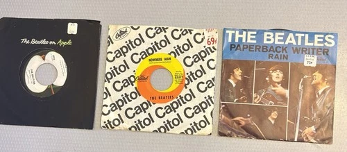 60s Lot 3 The Beatles 45 Vinyl Records Sleeves Revolution Hey Jude Nowhere Man