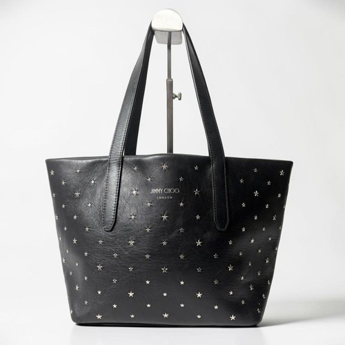 Jimmy Choo Sofia Star Leather Tote Bag Black Unisex Women Used Authentic