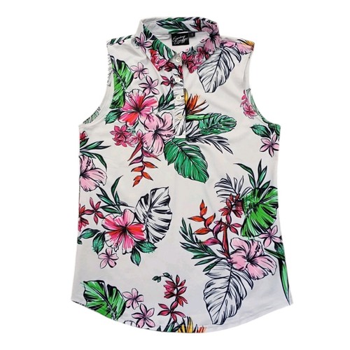 Sunday Swagger Sleeveless Golf Polo Shirt Womens Small Hawaiian Floral Print
