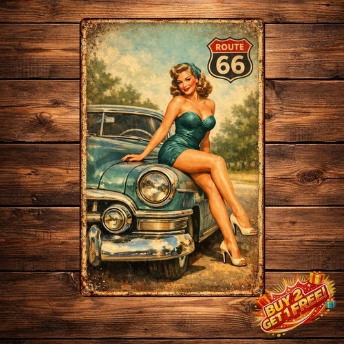 Retro Route Girl Wall Art Print Poster Metal Tin Sign Vintage Home Decor
