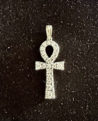 10k Yellow Gold Diamonds Egyptian Ankh Cross Charm Pendant 0.4 ctw