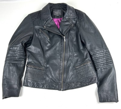 Cole Haan Women's Soft Leather Moto Cafe Biker Jacket Black SZ