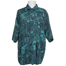 Thai Silk, Kurzarmhemd, Größe: M, Blau/Grün/Mehrfarbig, Seide, Medaillon #ECf