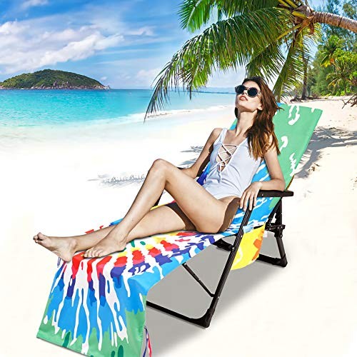 Beach Chair Towel Chaise Lounge Cover with Pockets and Clips Pool Chair Towel - Picture 7 of 8