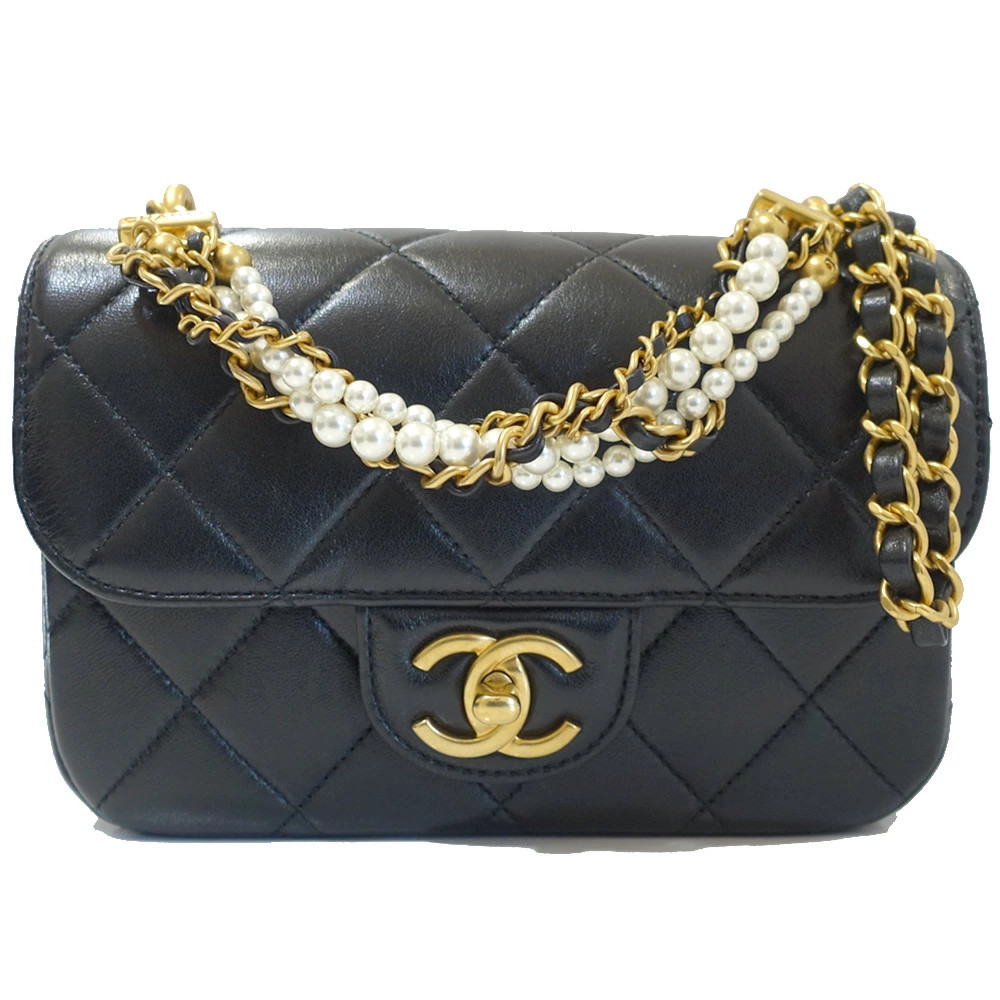 Chanel Mini Matelasse Shoulder Bag Leather Pearl BK Random Box r0_0107