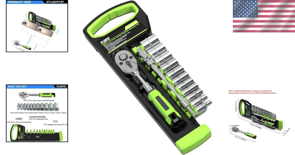 Portable 15pcs Ratchet Socket Wrench Set with Extension Bar and Universal Joint - Image 2 of 4