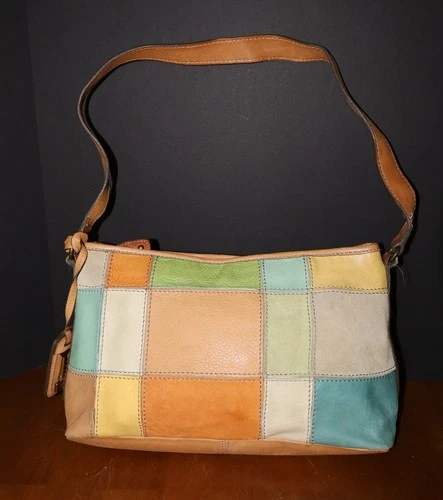 VTG FOSSIL Handbag Multicolored Patchwork Leather