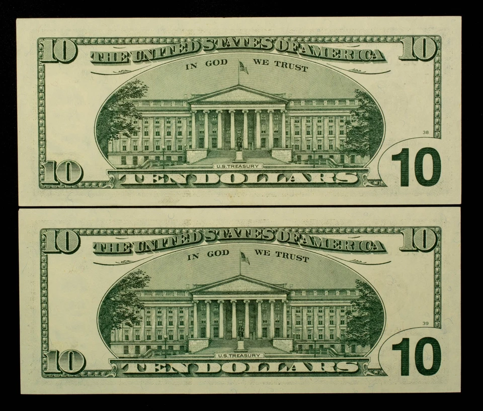 FR 2034-A* $10 1999 FR Notes US - 2 Consecutive Star Notes - AU++ - SKU-CA1913 - Image 2 of 2