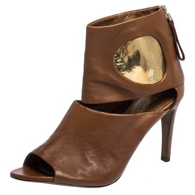 Sergio Rossi BrownGold Leather Cut Out Booties Size 36