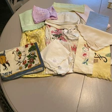 Vintage Lot Of  Linens, Tablecloths, Doilies, Apron, Finger Towels  Etc