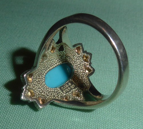 Vintage Coleman Co. Black Hills Gold Sterling Silver Ring with Turquoise - Picture 3 of 5