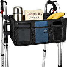 Upgraded Walker Basket with Cup Holder, Foldable Walker Bag with Large Capacity