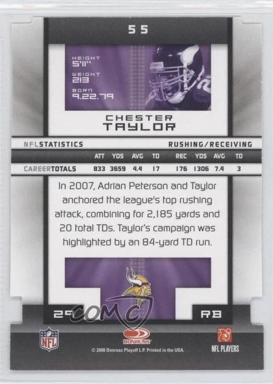 2008 Donruss Elite Status Die-Cut /29 Chester Taylor #55 - Image 2 of 2