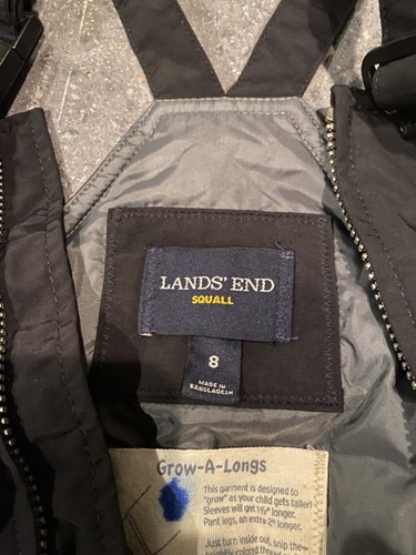Lands End Grow A-Long Iron Knee Winter Snow Pants Overalls Size 8 Black Unisex - Picture 2 of 3