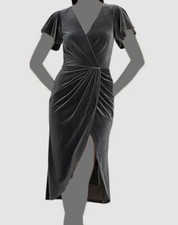 Lauren Ralph Lauren Women's Gray Flutter Sleeve Velvet Gown Dress Size 12