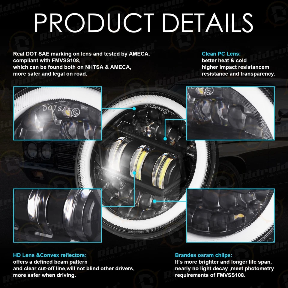 Farol de LED 5,75" 5-3/4" sinal de seta Hi/Lo para Honda Rebel CMX125 CMX 500 250 - Imagem 4 de 4