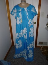 Vintage JC Penney Hawaii Muumuu Maxi Blue Floral Print Dress Size 20