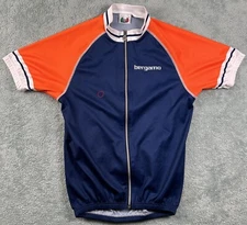 Bergamo Cycling Jersey Sz Large Blue Orange White Full Zip 3 Pockets Few Flaws