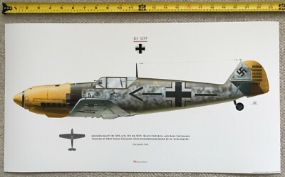 純正「Bf 109」生写真額装 Messerschmitt Bf 109 original aviation profile art print. New